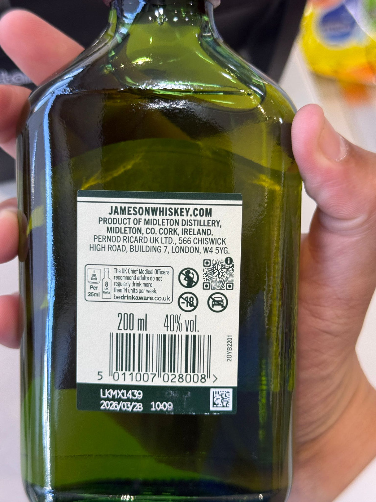 Jameson Irish Whiskey 200ml bottle cap RRP label | Asian Grocery UK