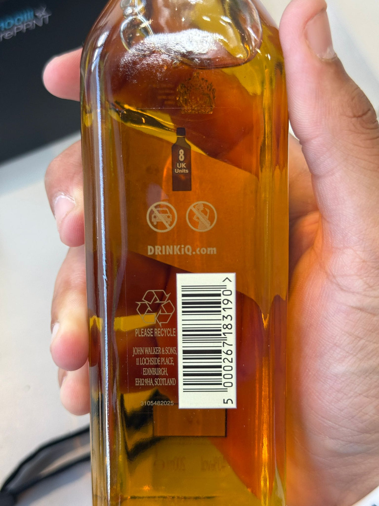 Johnnie Walker Black Label 200ml barcode and back label John Walker and Sons Scotland | Asian Grocery UK