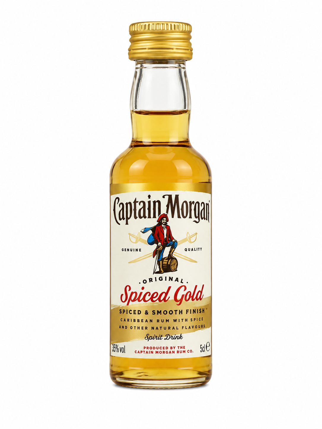 Captain Morgan Original Spiced Gold Rum Miniature 5cl bottle front label | Asian Grocery UK