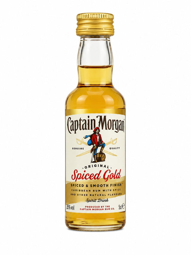 Captain Morgan Original Spiced Gold Rum Miniature 5cl bottle front label | Asian Grocery UK