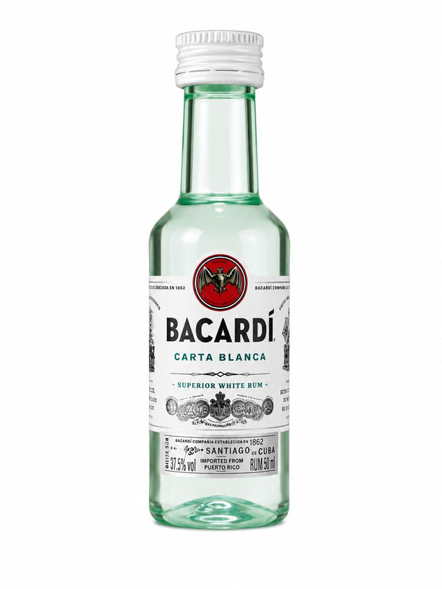 Bacardi Carta Blanca White Rum 50ml miniature back label barcode 37.5% vol | Asian Grocery UK