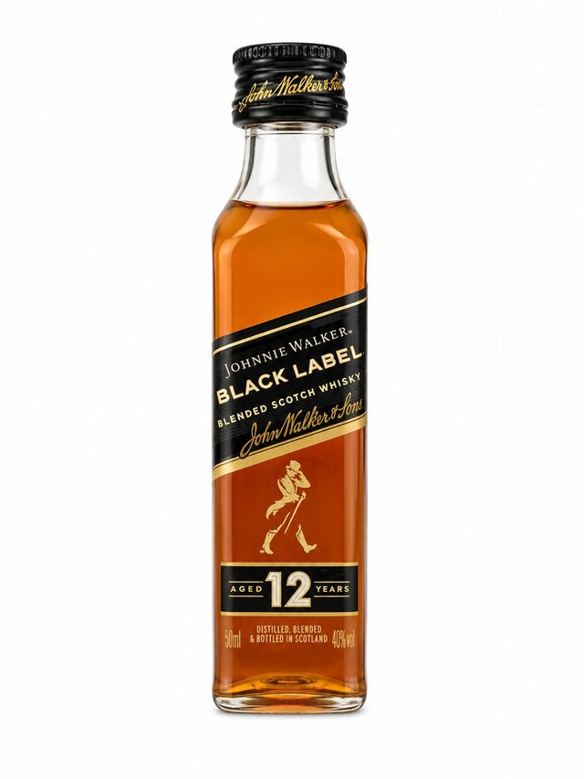 Johnnie Walker Black Label 12 Year Scotch Whisky Miniature 50ml barcode back label | Asian Grocery UK