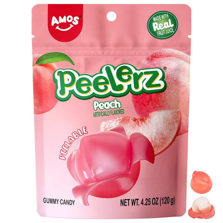 Amos Peelerz Gummy Peach ingredients and nutrition label back | Asian Grocery UK