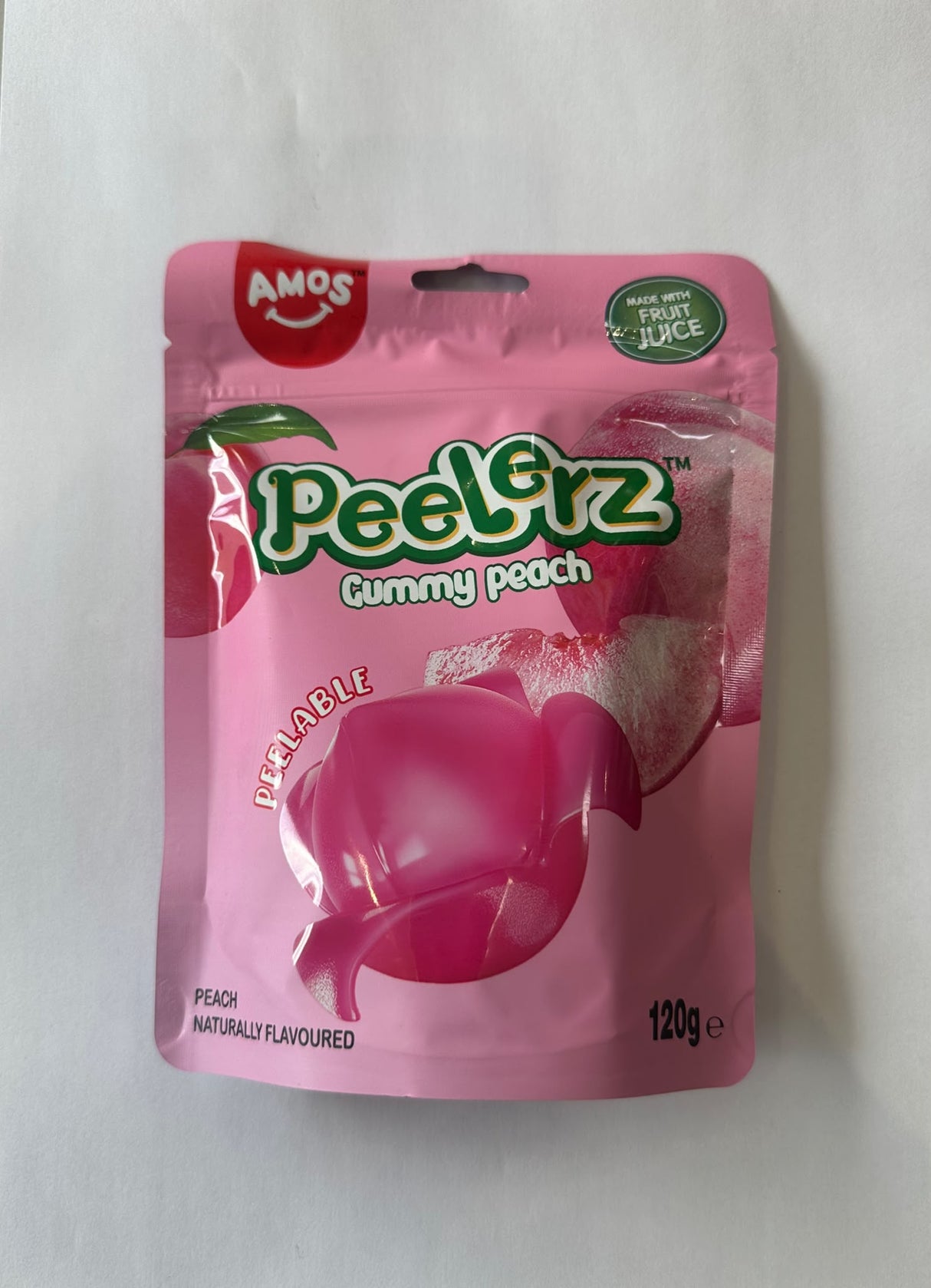 Amos Peelerz Gummy Peach 120g naturally flavoured bag | Asian Grocery UK