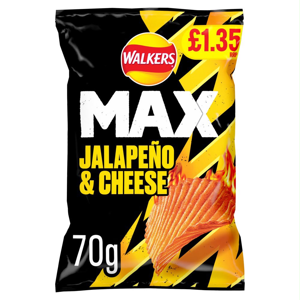 Walkers Max Jalapeño and Cheese Flavour Ridged Potato Crisps 70g | Asian Grocery UK