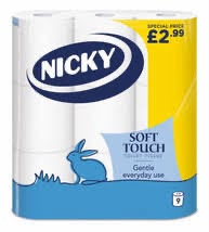 Nicky Soft Touch toilet tissue rear pack with FSC Mix label and barcode | Asian Grocery UK