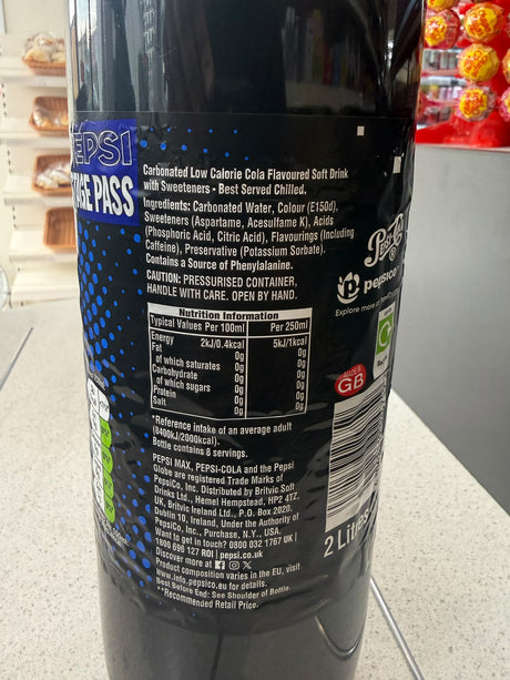 Pepsi Max Cola 2L bottle front label | Asian Grocery UK