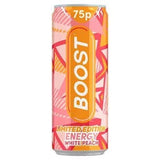 Boost Energy White Peach ingredients panel on the can back | Asian Grocery UK