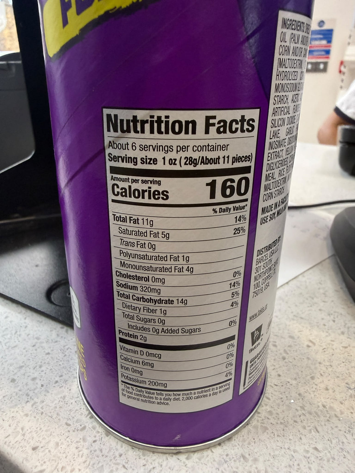 Takis Crisps Fuego nutrition facts panel | Asian Grocery UK
