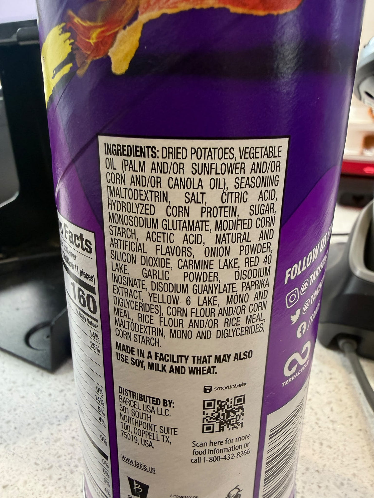 Takis Crisps Fuego ingredients and allergen statement | Asian Grocery UK