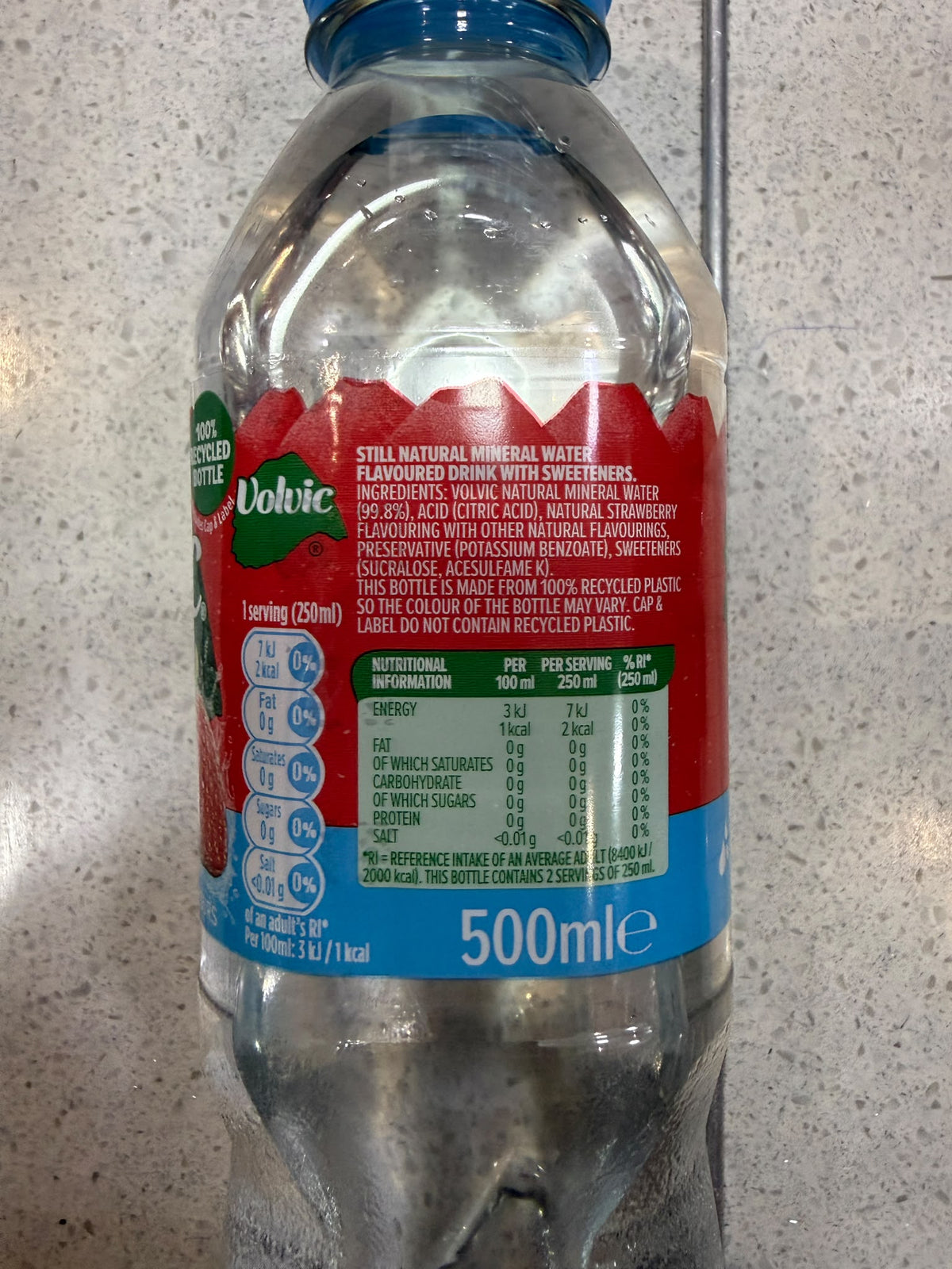 Volvic Touch of Strawberry 500ml side label and barcode | Asian Grocery UK