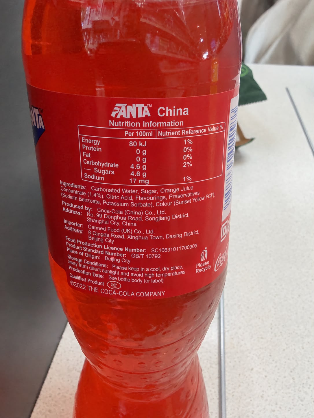 Fanta China Watermelon Soda nutrition label | Asian Grocery UK