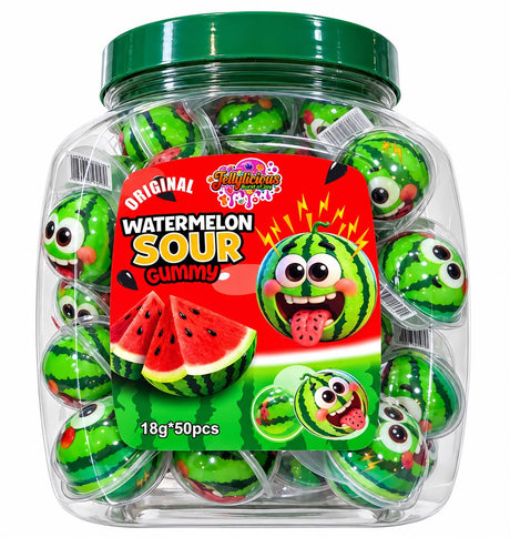 Jellylicious Watermelon Sour Gummy jar barcode label | Asian Grocery UK