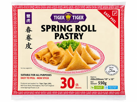 Tiger Tiger Spring Roll Pastry 550g front packaging with 30 sheets | Asian Grocery UK