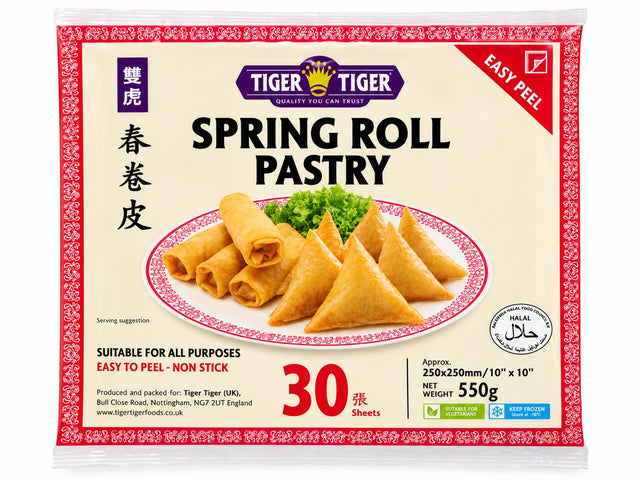 Tiger Tiger Spring Roll Pastry 550g front packaging with 30 sheets | Asian Grocery UK