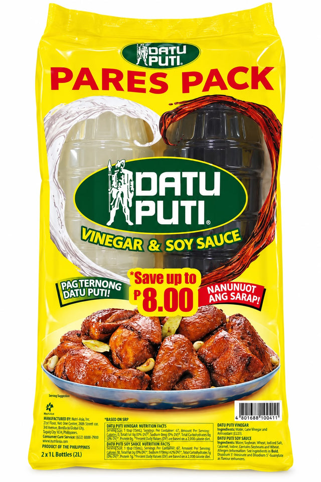 Datu Puti Pares Pack Vinegar & Soy Sauce 2 x 1L front packaging | Asian Grocery UK