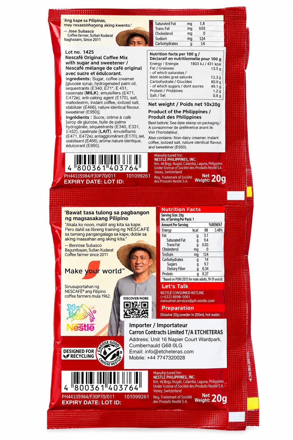 Nescafé Original Complete Coffee Mix ingredients, nutrition and preparation | Asian Grocery UK