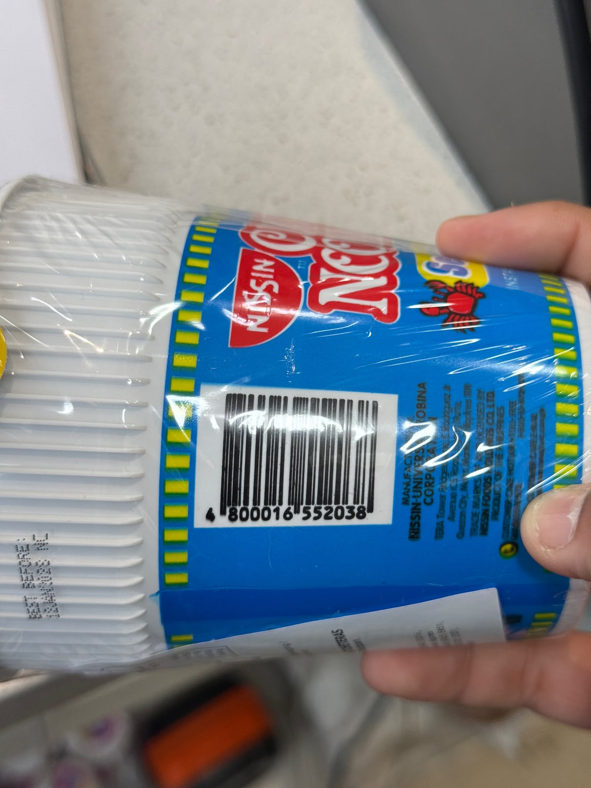 Nissin Cup Noodles Seafood Flavour 60g barcode on packaging | Asian Grocery UK