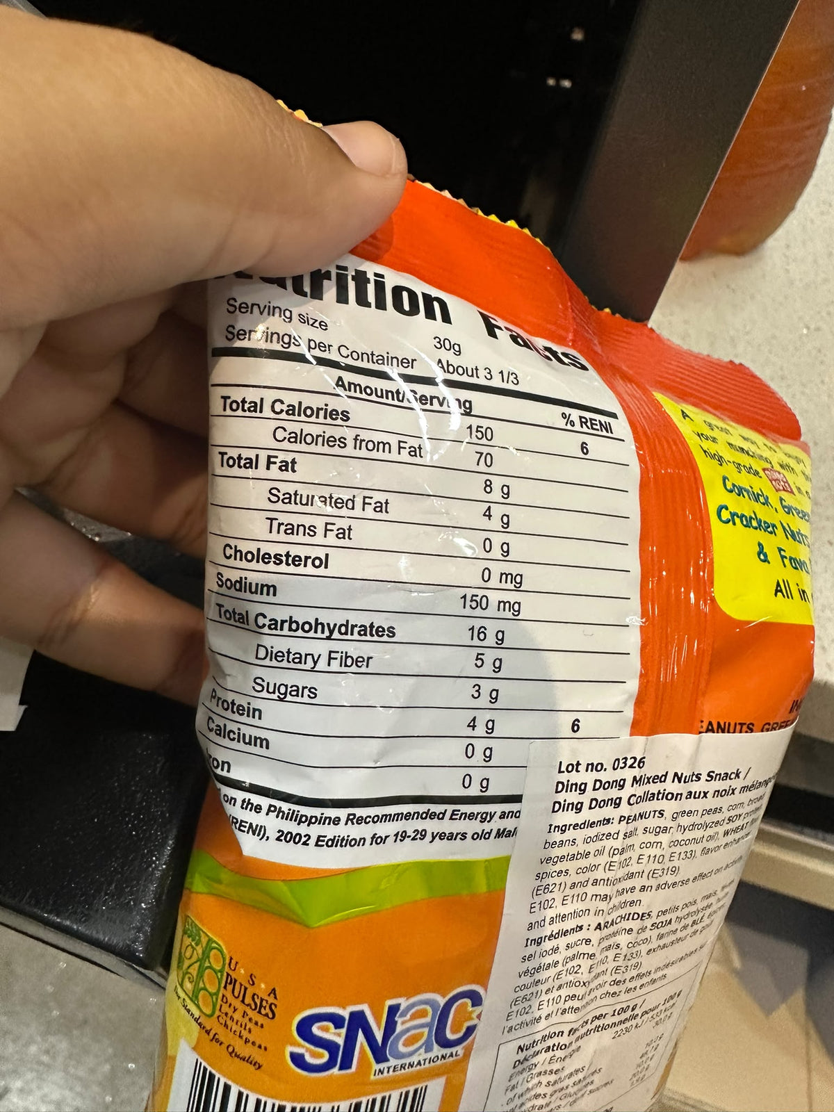 Ding Dong Mixed Nuts 100g rear packaging and nutrition panel | Asian Grocery UK