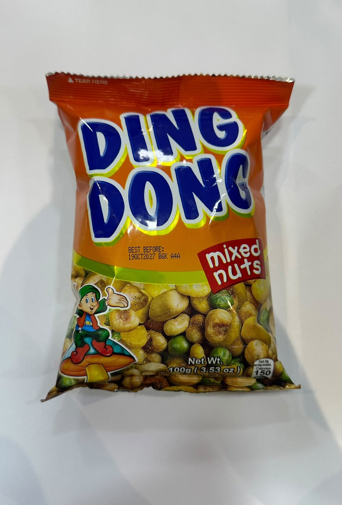 Ding Dong Mixed Nuts 100g front of orange snack bag | Asian Grocery UK