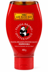Lee Kum Kee Panda Brand Oyster Sauce 490g front of squeeze bottle | Asian Grocery UK