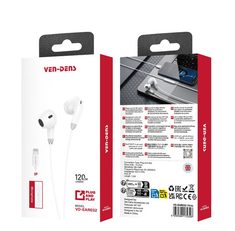 Wired Lightning Earphones with Microphone White 120cm | Asian Grocery UK