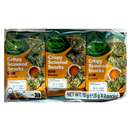 Bibigo Crispy Seaweed Snacks Sesame Flavour (Original) 3x5g - Asian Online Superstore UK