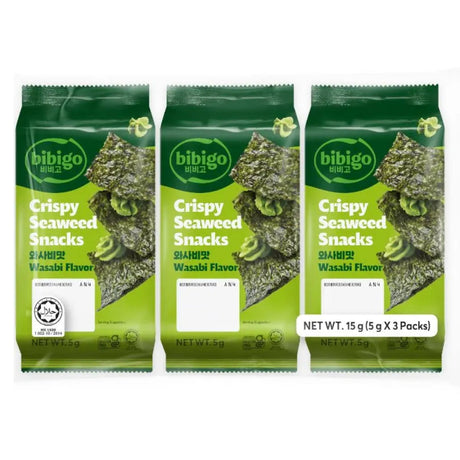 Bibigo Crispy Seaweed Snacks Wasabi Flavour 3x5g - Asian Online Superstore UK