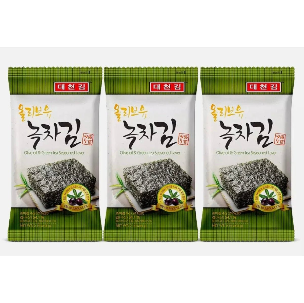 Daechun Olive oil &Green Tea Seasoned Seaweed Snacks Dosirak (4g x 3packs) 12g - Asian Online Superstore UK