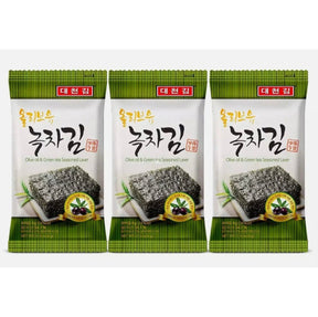 Daechun Olive oil &Green Tea Seasoned Seaweed Snacks Dosirak (4g x 3packs) 12g | Asian Grocery UK