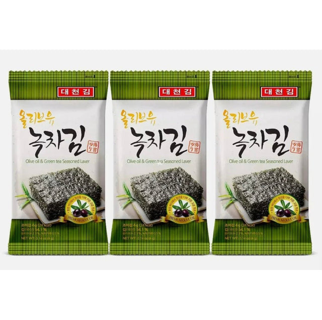 Daechun Olive oil &Green Tea Seasoned Seaweed Snacks Dosirak (4g x 3packs) 12g - Asian Online Superstore UK