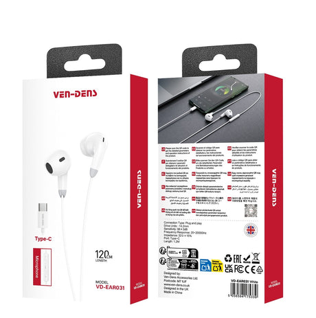 Type-C Wired Earphones with Microphone White VD-EAR031 | Asian Grocery UK