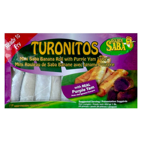 Golden Saba Turon (Mini Saba Banana Roll with Purple Yam Ube) 454g - Asian Online Superstore UK
