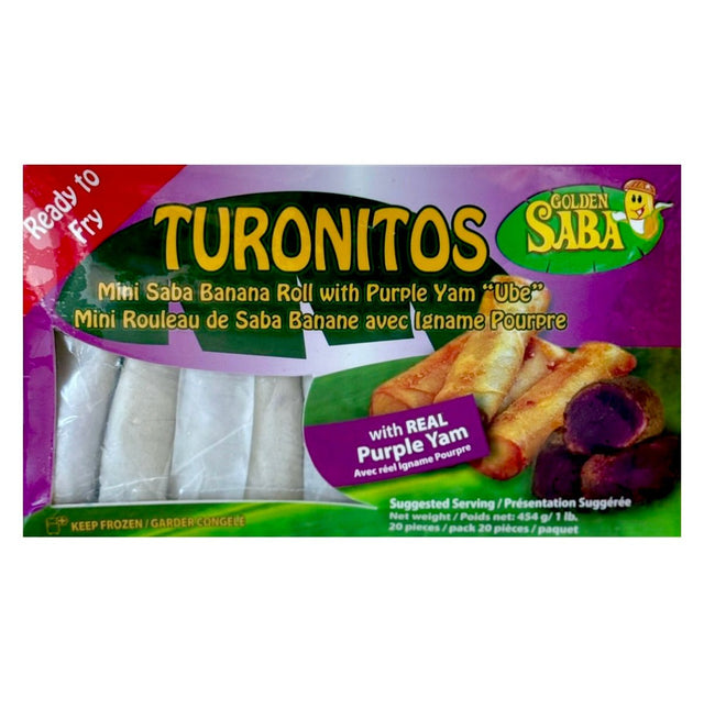 Golden Saba Turon (Mini Saba Banana Roll with Purple Yam Ube) 454g - Asian Online Superstore UK