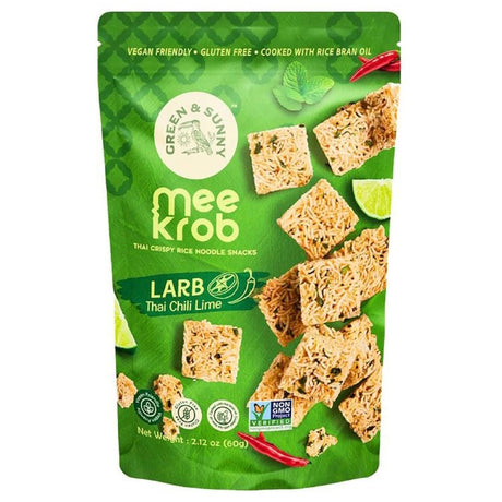Green & Sunny Brand Mee Krob Thai Crispy Rice Noodle Snack Larb Thai Chilli Lime 60g - Asian Online Superstore UK