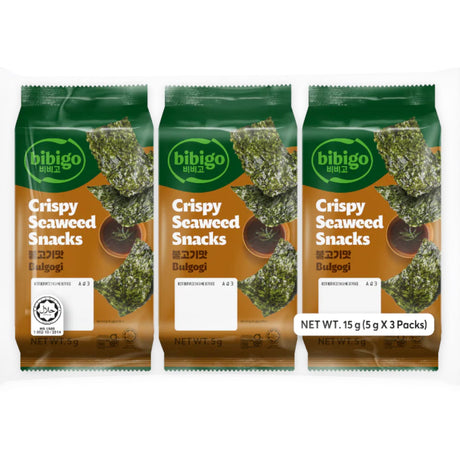 LBibigo Crispy Seaweed Snacks Korean Bulgogi Flavour 3x5g - Asian Online Superstore UK