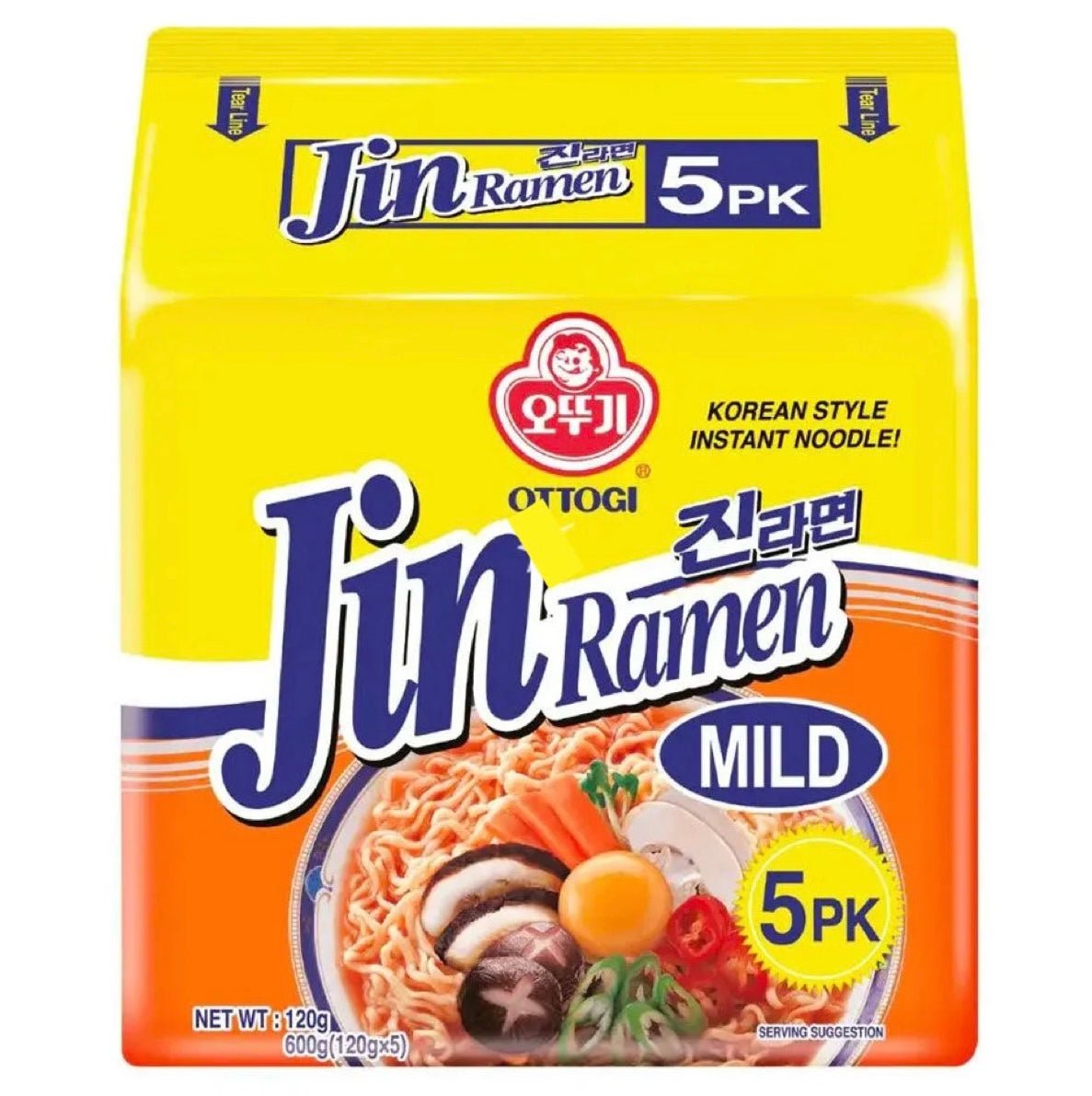 Ottogi Jin Ramen Mild Instant Noodle 5x120g - Asian Online Superstore UK