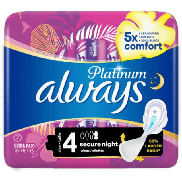 Always Platinum Secure Night 4 Sanitary Towel Wings (7 Pads) - Asian Online Superstore UK