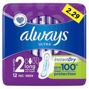 Always Ultra Long #2 Sanitary Towel Wings (12 Pads) | Asian Grocery UK