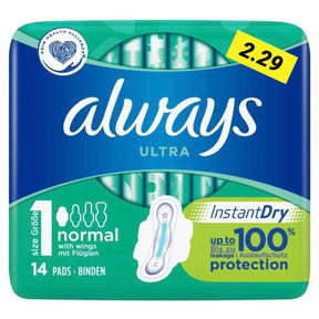 Always Ultra Normal #1 Sanitary Towel Wings (14 Pads) | Asian Grocery UK