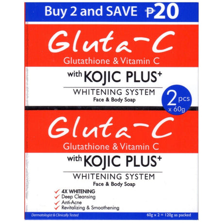 Gluta - C with Kojic Plus Lightening Face & Body Soap (Double Pack 2x60g) 120g - Asian Online Superstore UK