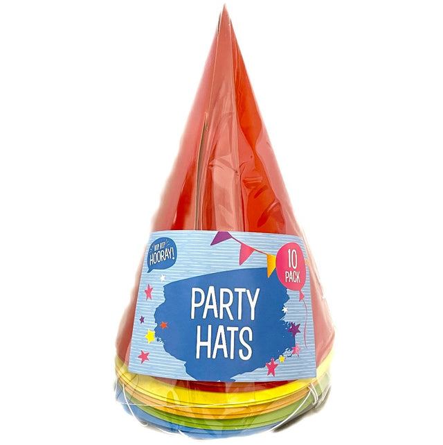Hip Hip Hooray! Multi Colour Party Hats (10 Pack) - Asian Online Superstore UK