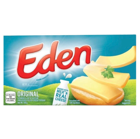 Savor the creamy texture of Kraft Eden Cheese 160g, a vibrant yellow processed cheese spread in a neatly packaged box.
