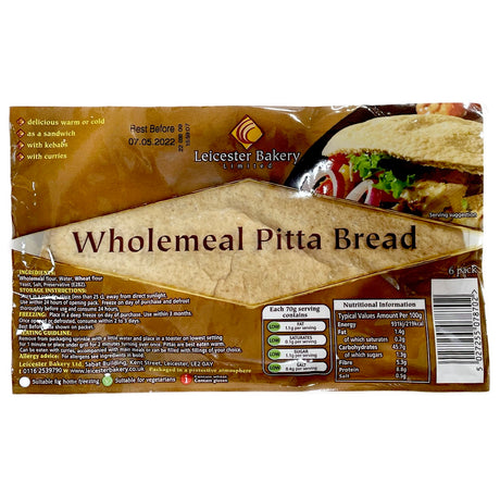 Leicester Bakery Wholemeal Pitta Bread (6’s) 420g - AOS Express