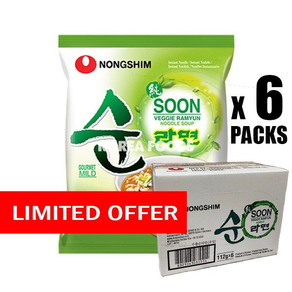 Nongshim Soon Veggie Ramyum Instant Noodle Soup 6 Packs x 112g