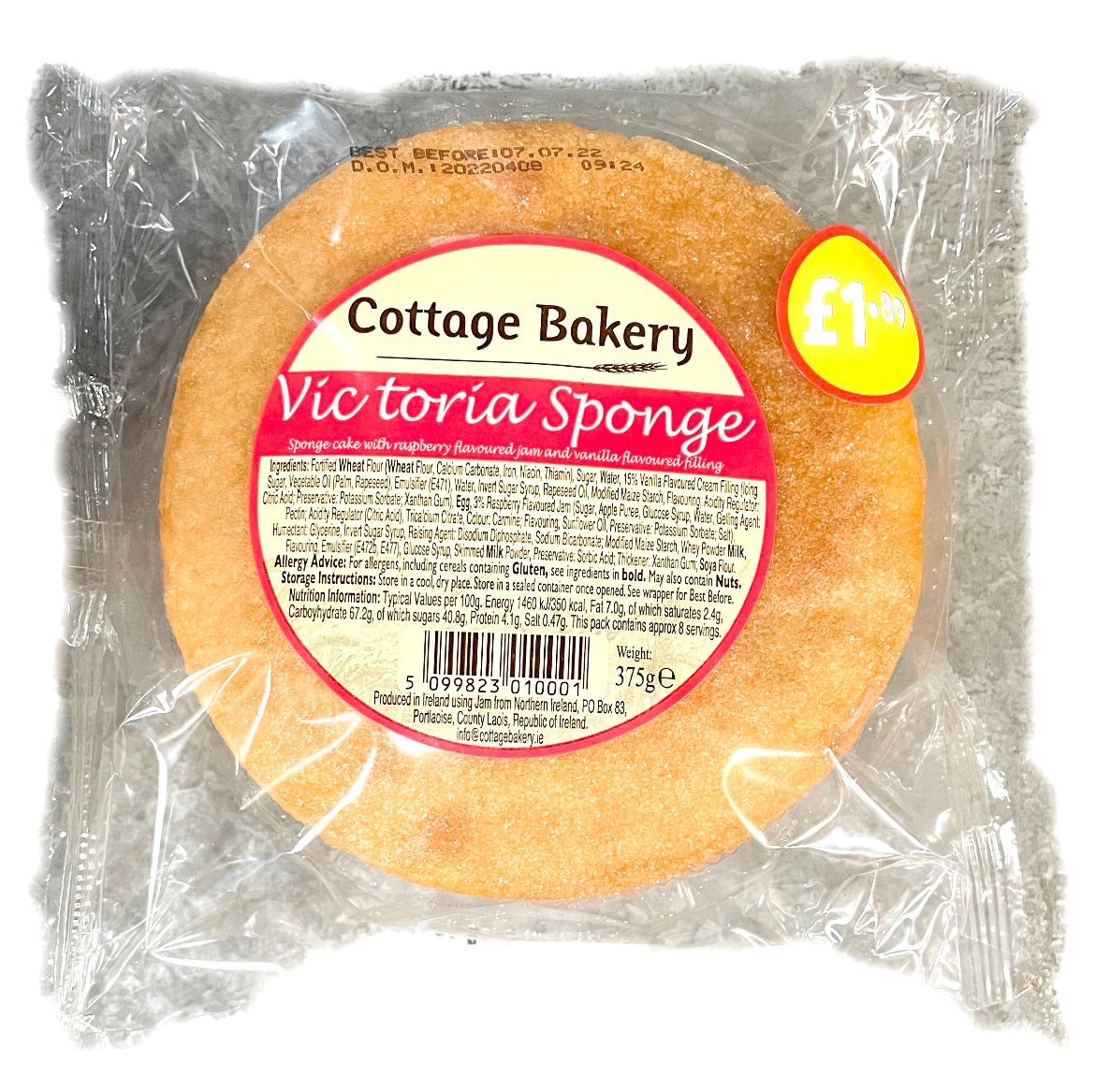 CB Cottage Bakery Victoria Sponge 375g