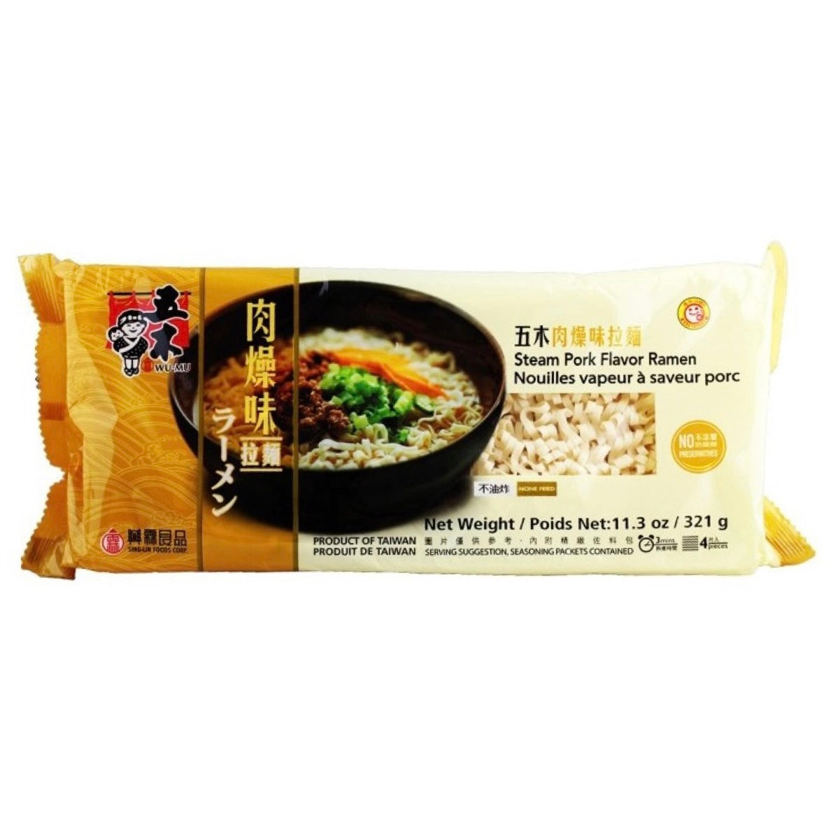 WM Wu-Mu Dried Noodle With Artificial Pork Flavour Sauce 321g