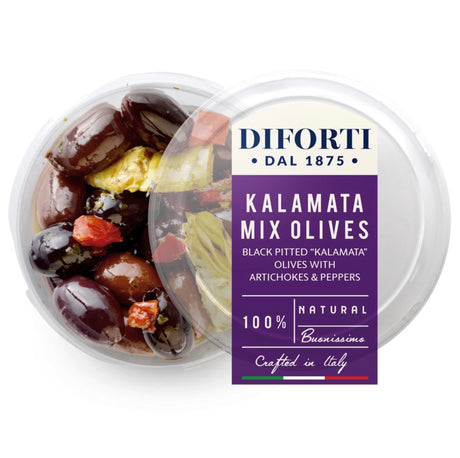 Diforti Kalamata Mixed Olive (Blacked Pitted Olives With Artichokes & Peppers 180g - AOS Express