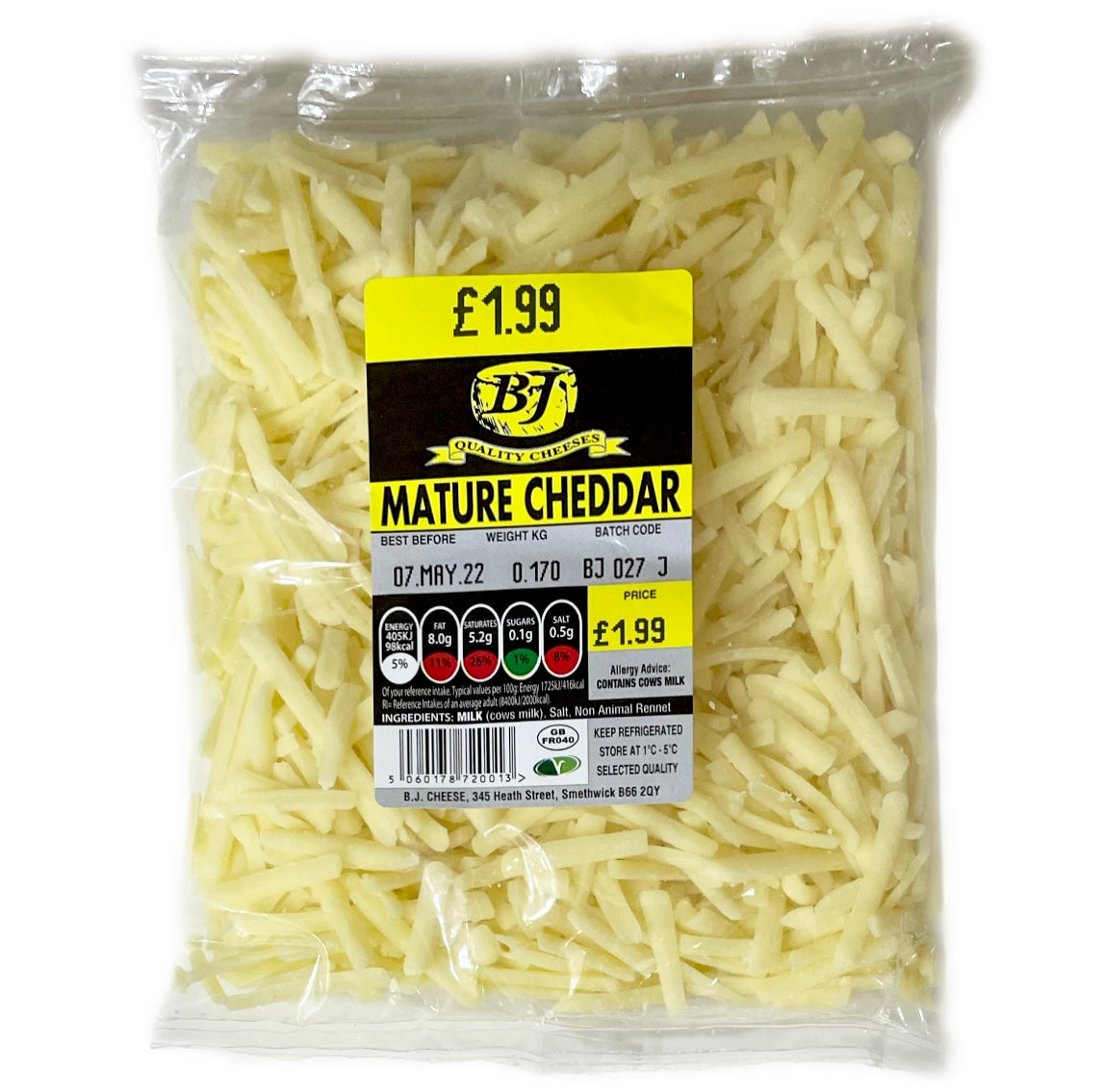 BJ Grated Mature Cheddar Cheese 170g - AOS Express