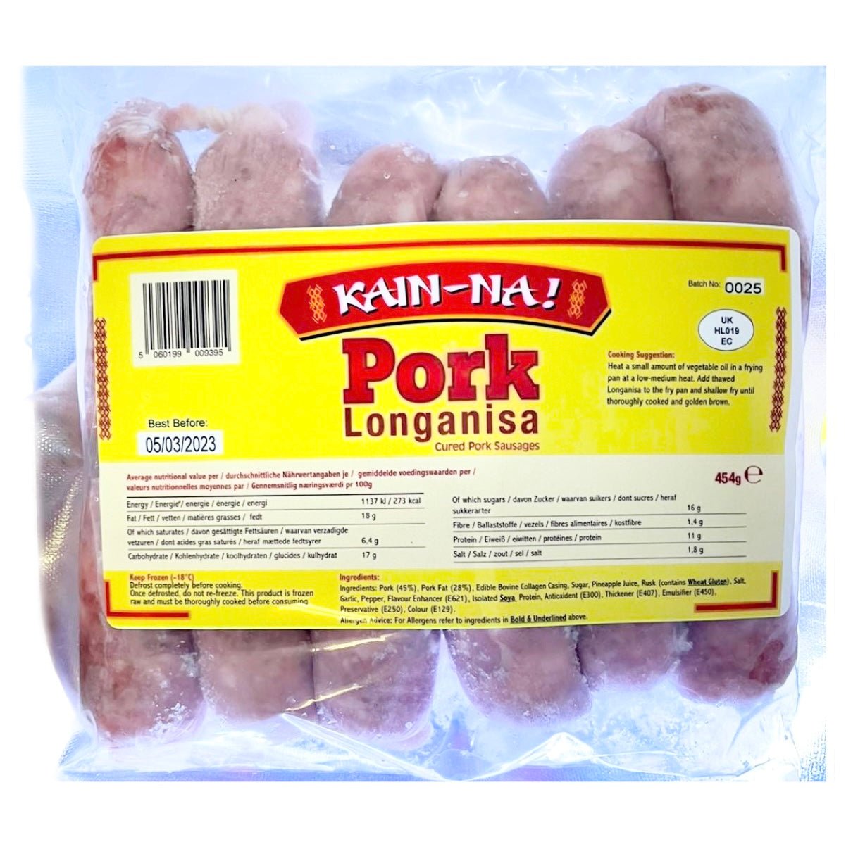 Kain na Pork Longanisa (Sweet Cured Sausage) 454g - Asian Online Superstore UK